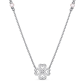 TINYSAND Clover 925 Sterling Silver Cubic Zirconia Pendant Necklaces, Silver, 16.27 inch
