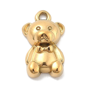 Ion Plating(IP) 304 Stainless Steel Chrams, Bear, Real 14K Gold Plated, 14.5x8.5x4.5mm, Hole: 1.3mm