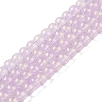 Glass Bead Strands, with Glitter Powder, Round, Violet, 10x9mm, Hole: 1.2mm, about 90pcs/strand, 31.81''(80.8cm)