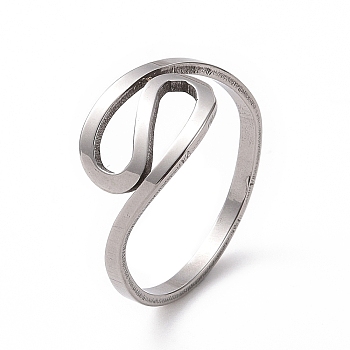 201 Stainless Steel Wave Finger Ring, Hollow Wide Ring for Women, Stainless Steel Color, US Size 6 1/2(16.9mm)