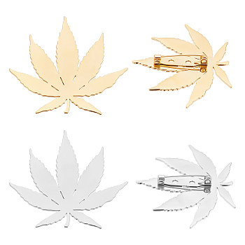Unicraftale 4Pcs 2 Colors Leaf Brooch, 201 Stainless Steel Lapel Pin for Backpack Clothes, Golden & Stainless Steel Color, 46x52.5x7.5mm, Pin: 0.7mm, 2pcs/color