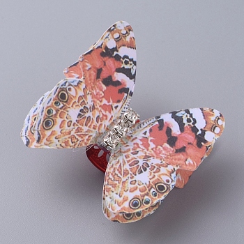 Aluminum Hair Coil Cuffs, Dread Cuff Coil, Butterfly Cuff Beads, Coral, 38~40x32~35x13.5mm, Hole: 9mm