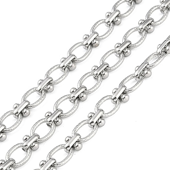 Tarnish Resistant 304 Stainless Steel Link Chain, Unwelded, with Spool, Textured, Stainless Steel Color, 9.8x7x1.5mm