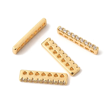 Brass Micro Pave Clear Cubic Zirconia Spacer Bars, 7-Hole, Rectangle, Real 18K Gold Plated, 17x4x1.7mm, Hole: 1.2mm