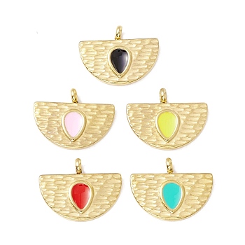 Vacuum Plating 304 Stainless Steel Enamel Pendants, Light Gold, Fan with Teardrop, Mixed Color, 15.5x20x4mm, Hole: 2.4mm