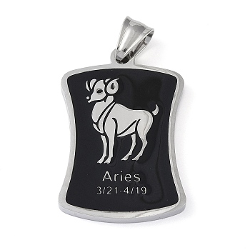 304 Stainless Steel Pendants, with Enamel, Stainless Steel Color, Rectangle with Constellation, Aries, 39x26x3mm, Hole: 7x3mm