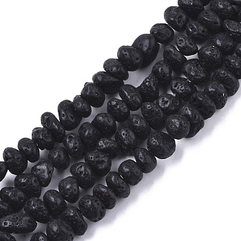 Luster Natural Lava Rock Beads Strands, Nuggets, Black, 6~10x6~10x4~6mm, Hole: 1mm, about 75~80pcs/strand, 15.35 inch(39cm)