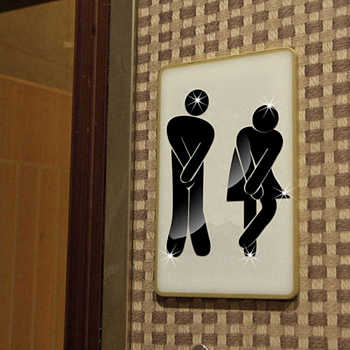 3D Plastic Self-Adhesive Man & Woman Pattern Mirror WC Sign, Crossed leg DIY Decal for Toilet, Bathroom, Black, 11.5~111x7~53x0.5mm, 9pcs/set