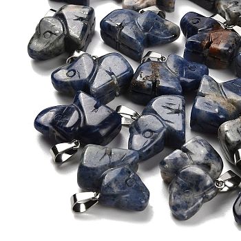 Natural Sodalite Pendants, with 201 Stainless Steel Finding, Elephant, 19x22x10mm, Hole: 4x8mm