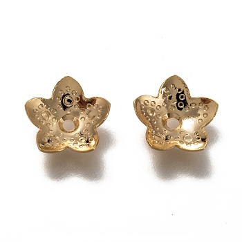 304 Stainless Steel Bead Caps, 5-Petal Flower, Real 18k Gold Plated, 10x10.5x2.5mm, Hole: 1.4mm
