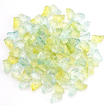 Baking Paint Glass Beads, Two Tone, Butterfly, Green Yellow, 8x15x5mm, Hole: 1mm