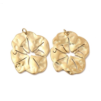 Ion Plating(IP) 304 Stainless Steel Charms, Laser Cut, with Jump Ring, Lotus Leaf Charm, Real 14K Gold Plated, 25.5x22x1mm, Hole: 2.8mm