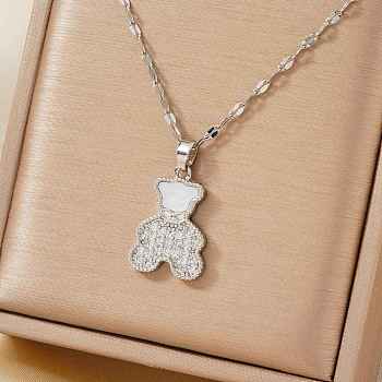 Brass Full Crystal Rhinestone Cute Delicate Bear Pendant Dapped Chain Necklaces for Women, Platinum, 15.75 inch(40cm)