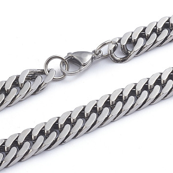 Men's 304 Stainless Steel Diamond Cut Cuban Link Chain Necklaces, with Lobster Claw Clasps, Stainless Steel Color, 24.72 inch(62.8cm)