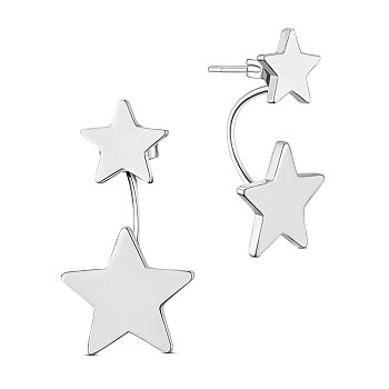 SHEGRACE Brass Stud Earrings, Star, Platinum, 21.7mm