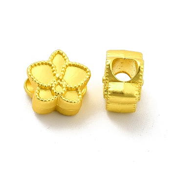 Rack Plating Alloy European Beads, Large Hole Beads, Flower, Matte Gold Color, 10.5x10.5x7mm, Hole: 4mm