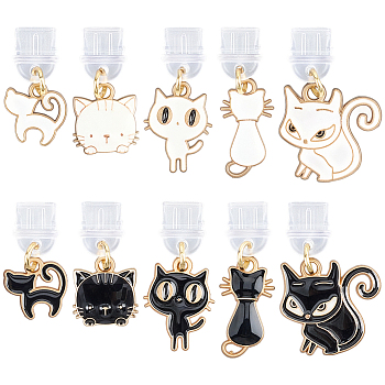 10Pcs Plastic Mobile Dustproof Plugs, with Alloy Enamel Pendants, Cat Shape, Mixed Color, 25~33mm, 10pcs/set