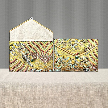 Chinese Style Gift Blessing Bags Envelope Bags, Jewelry Storage Pouches for Wedding Party Candy Packaging, Rectangle, Yellow, 12x9cm