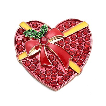 Christmas Alloy Rhinestone Cabochons, with Enamel, Golden, Heart, 33x35x6mm