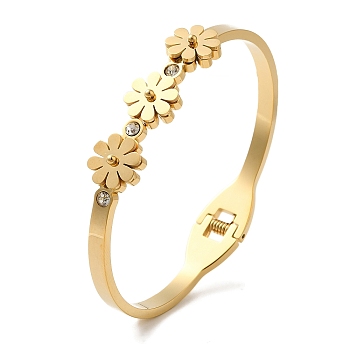 Adjustable Flower Vacuum Plating 304 Stainless Steel Bangles for Women, Golden, Inner Diameter: 1-3/4x2-3/8 inch(4.6x5.9cm)