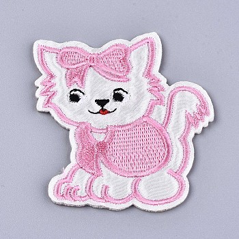 Computerized Embroidery Cloth Iron On/Sew On Patches, Costume Accessories, Appliques, Cat, WhiteSmoke, 67x65x2mm