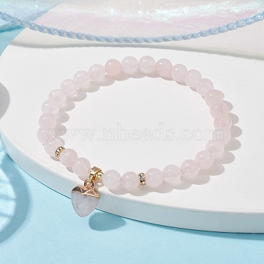 Bracelets extensibles en perles rondes en quartz rose naturel(BJEW-JB09727-03)-2