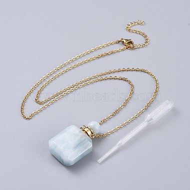 Natural Aquamarine Perfume Bottle Pendant Necklaces(NJEW-F266-01B)-2