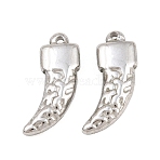 304 Stainless Steel Pendants, Horn with Ethnic Pattern Charms, Stainless Steel Color, 24.5x13x4.5mm, Hole: 1.6mm(SA-CBA3ECF-30P)