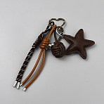 Imitation Leather & Alloy Pendant Decoration, Star, with Nylon, Coconut Brown, 260mm(KEYC-SZC0008-03B)