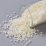 TOHO Round Seed Beads, Japanese Seed Beads, (123) Opaque Luster Light Beige, 15/0, 1.5mm, Hole: 0.7mm, about 3000pcs/10g(X-SEED-TR15-0123)