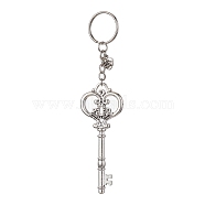 Iron Split Keychains, with Alloy Pendants, Key & Heart, Antique Silver, 13.8cm(KEYC-JKC00608-05)