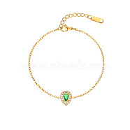 Cubic Zirconia Teardrop Link Bracelet with Golden Stainless Steel Cable Chains, Lime Green, 6-1/4 inch(16cm)(DH6731-2)