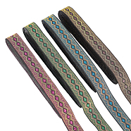 14M 4 Colors Ethnic Style Polyester Ribbon, Jacquard Ribbon, Tyrolean Ribbon, Mixed Color, Flat, Rhombus Pattern, 3/4 inch(20mm), 3.5m/color(OCOR-FG0001-50B)
