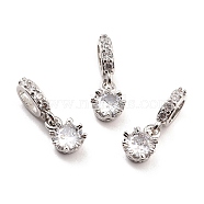 Brass Micro Pave Clear Cubic Zirconia Eropean Dangle Charms, Large Hole Charms, Cadmium Free & Lead Free, Crown, Platinum, 9x6.5x3.5mm, Hole: 5.3x3.6mm(KK-A156-16P-RS)