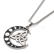 Moon Phase with Trinity Knot Pendant Necklaces, with Enamel, 201 Stainless Steel Box Necklaces, Stainless Steel Color, 23.23 inch(59cm)(NJEW-A023-05P)