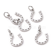 304 Stainless Steel Charms, Horseshoe, Stainless Steel Color, 13x10x1mm, Hole: 3mm(STAS-S105-T519S)