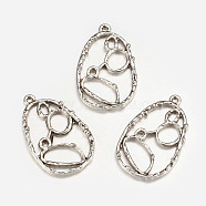 Tibetan Style Alloy Pendants, Lead Free and Cadmium Free, Drop, Antique Silver, 34x21x2mm, Hole: 2mm(EA10905Y)