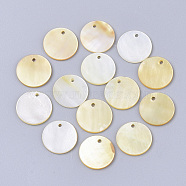 Yellow Shell Pendants, Flat Round, Pale Goldenrod, 12.5x1mm, Hole: 1.2mm(SSHEL-S251-40)