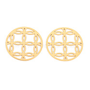 304 Stainless Steel Filigree Joiners Links, Laser Cut, Flat Round, Real 14K Gold Plated, 17x0.5mm(STAS-S116-176G)