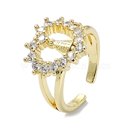 Brass with Cubic Zirconia Open Cuff Ring, Love Dress, Real 18K Gold Plated, US Size 7 1/4(17.5mm)(RJEW-B051-52G)
