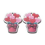 Single Face Printed Wood Big Pendants, Valentine's Day Charms, Heart, 50x39x2.5mm, Hole: 2mm(WOOD-B008-07)