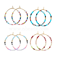 4 Pairs 4 Colors Bohemian Style Miyuki Seed Beaded Hoop Earrings, Native American Tribal Style Earrings, Mixed Color, 74x72x17mm, 1 Pair/color(EJEW-FI0001-83)