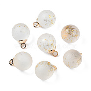 Transparent Spray Painted Glass Pendants, with Light Gold Plated Brass Loop, Frosted, with Glitter Powder, Round, Clear, 14x10mm, Hole: 2mm(GLAA-N035-020B-B01)