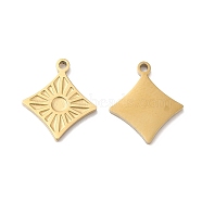 Ion Plating(IP) 316L Surgical Stainless Steel Charms, Rhombus with Sun Charm, Textured, Real 18K Gold Plated, 11.8x10x1mm, Hole: 1mm(STAS-H213-40G)