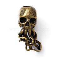 Brass European Beads, Large Hole Beads, Skull Octopus, Antique Bronze, 28.5x15x16.5mm, Hole: 6mm(KK-WH0044-49AB)