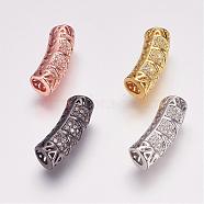 Brass Micro Pave Cubic Zirconia Beads, Tube, Hollow, Mixed Color, 19x6mm, Hole: 3mm(ZIRC-G087-27)