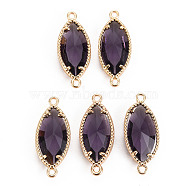 Glass Links Connectors, with Light Gold Tone Brass Findings, Faceted Horse Eye, Purple, 21x9x4mm, Hole: 1.2mm(GLAA-S193-016F)