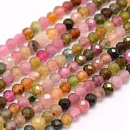 Natural Tourmaline Beads Strands, Grade AA, Faceted, Round, 4mm, Hole: 0.5mm, about 96pcs/strand, 15.7 inch(40cm)(G-F509-11-4mm)