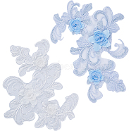 4Pcs 2 Colors 3D Flower Polyester Computerized Embroidery Sew on Ornament Accessories, Ethnic Style Lace Embroidery Appliques, Mixed Color, 228x191x7.5mm, 2pcs/color(PATC-GF0001-15)
