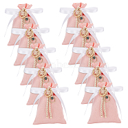 Rectangle Polyester Packing Pouches Drawstring Bags, Evil Eye Charm Gift Bags with Satin Ribbon, Pink, 15x9.8x0.1cm(ABAG-AB00010)